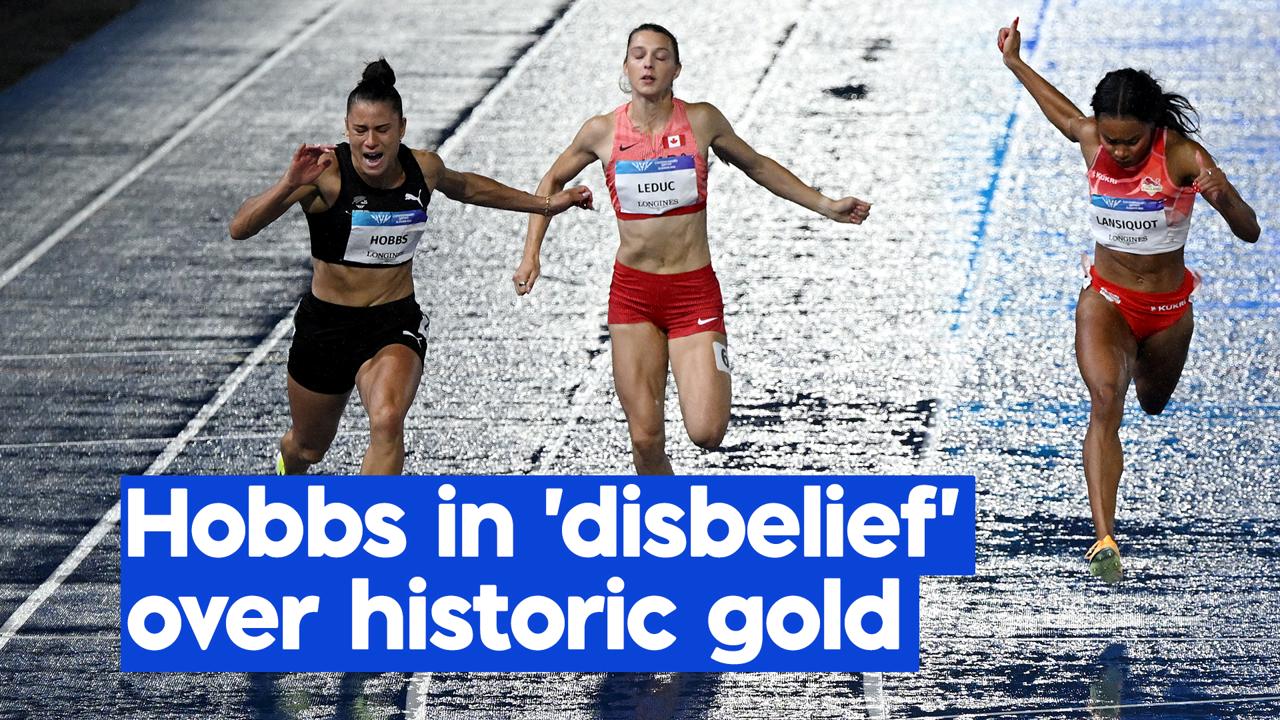 Watch: Zoe Hobbs makes history for NZ, winning 100m gold medal
