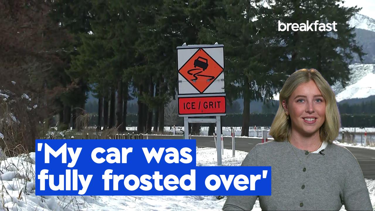 Lakes frozen over, black ice warnings as cold snap bites