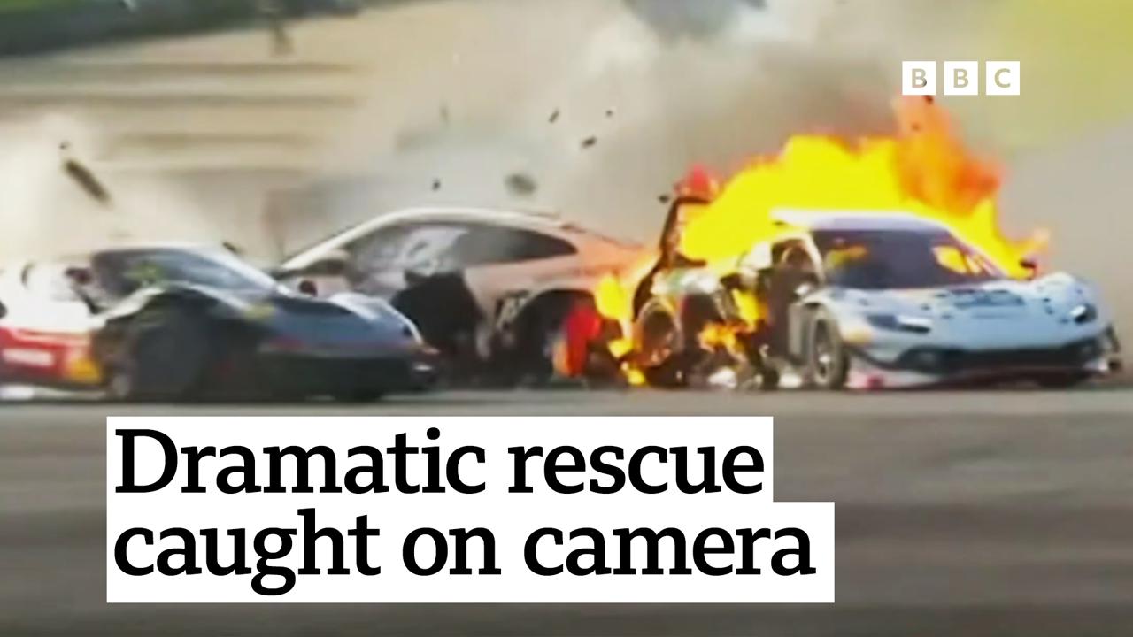 Watch: Moment ‘hero’ rival pulls driver from burning car