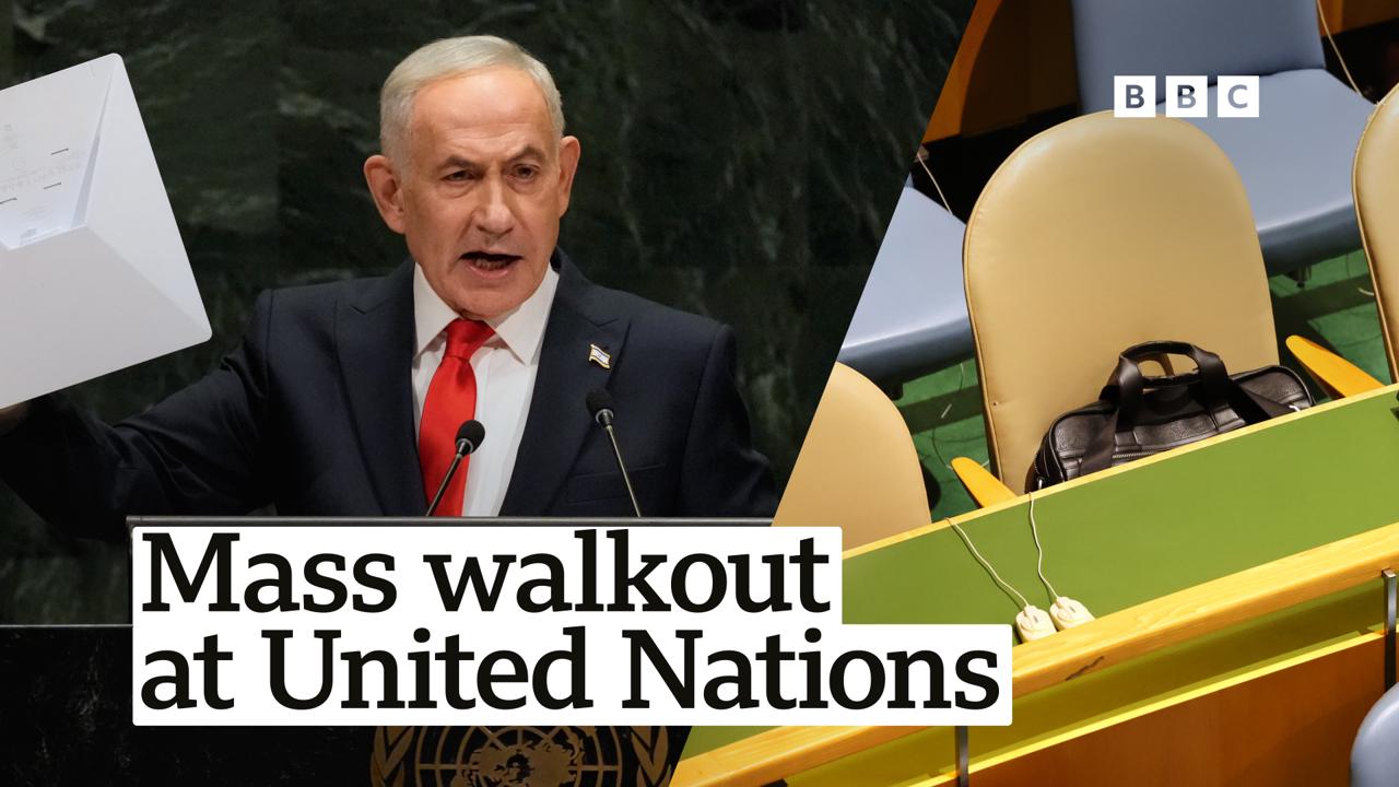 Benjamin Netanyahu calls out 'moral cowards' who walk out of UN speech