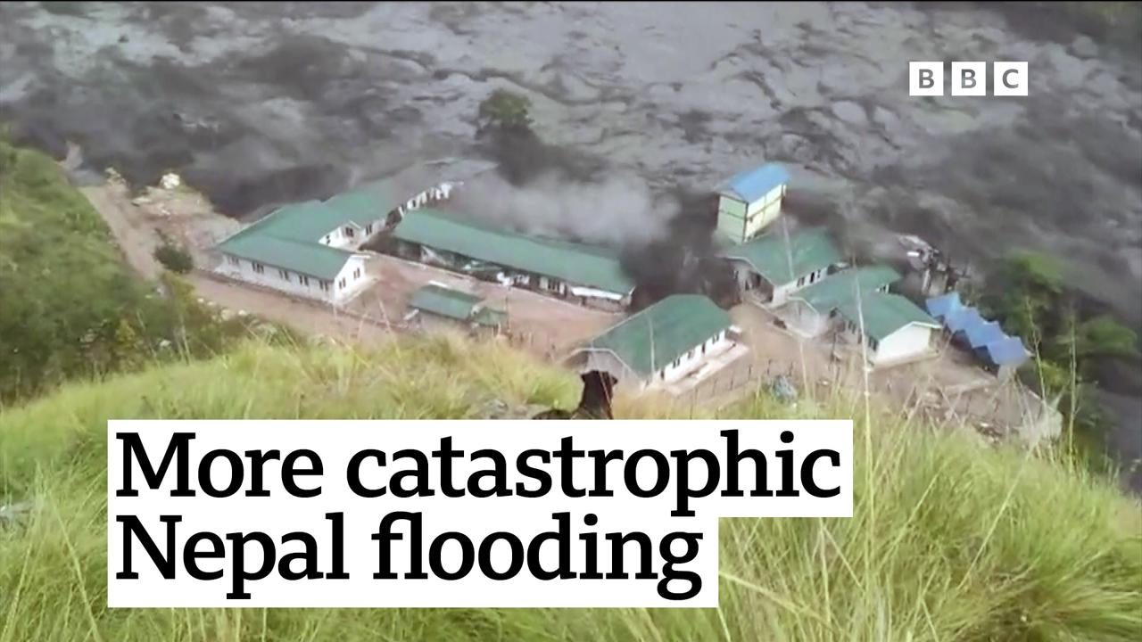 Scary moment new flash flood wipes out buildings in Nepal